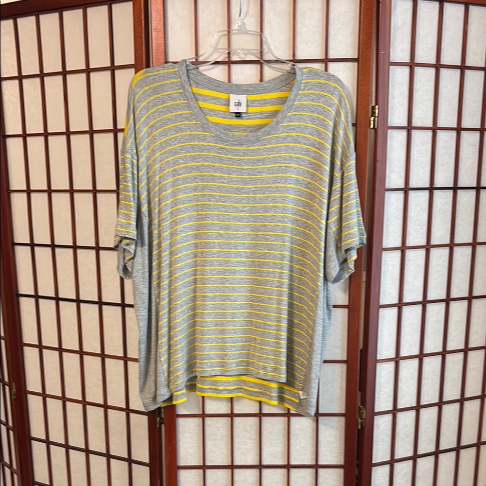 Cabi Gray and Yellow Striped oversized Cruise T-Shirt, size small
